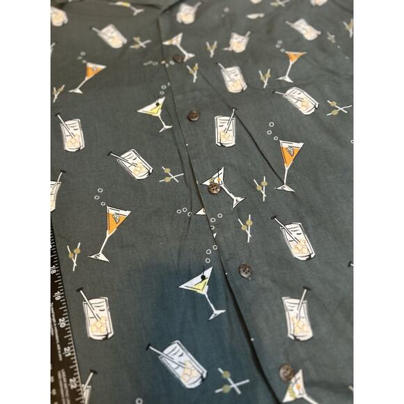 Men’s Utility 100% Rayon Large Party Green Short Sleeve Shirt Button Up Cocktail - Picture 7 of 9